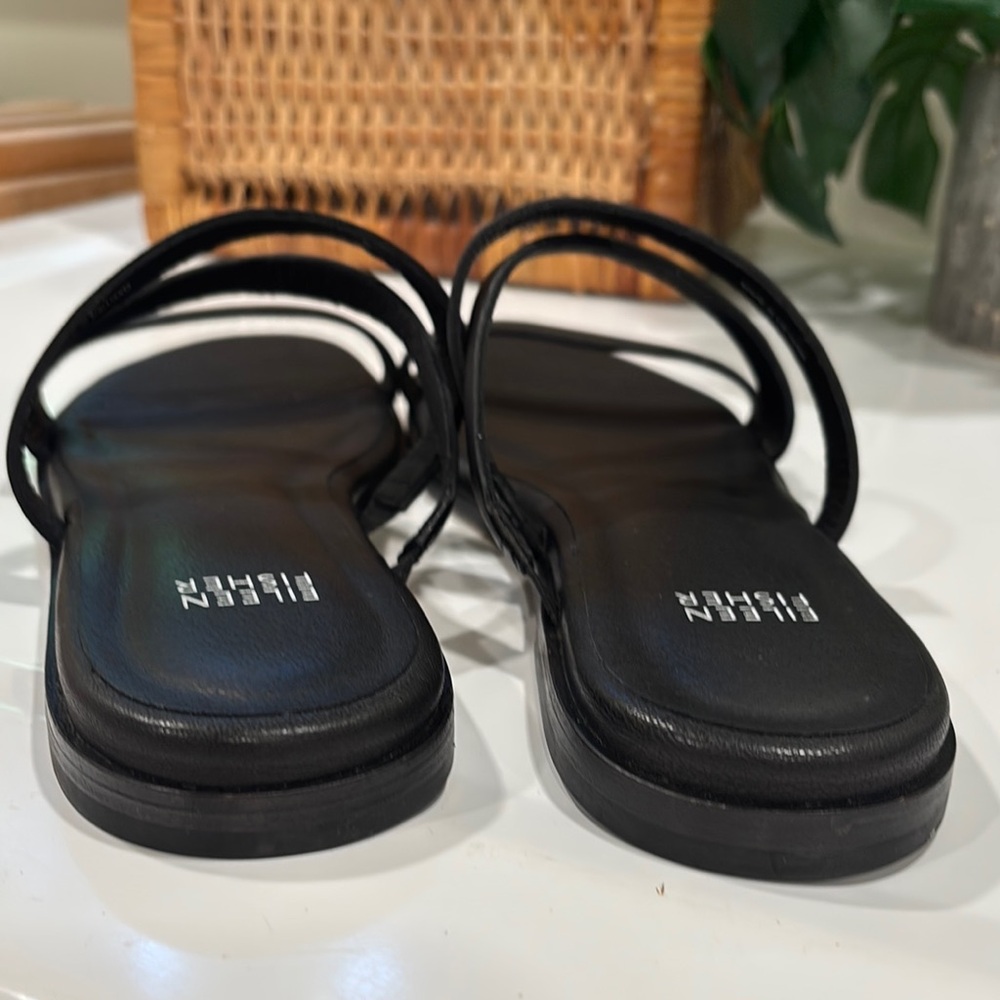 EILEEN FISHER Black Leather Kira Flat Sandals - Picture 6 of 8